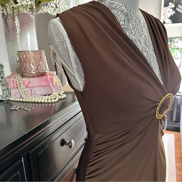 Candie’s Brown Sleeveless Ring Detail Midi Dress L Glam Mob Wife Cocktail Party - Picture 7 of 16